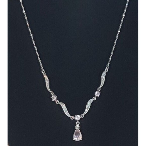 Women's Silver Toned Pink Stone Necklace And Earring Bridal Set - Picture 3 of 16